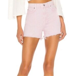 7 For All Mankind High Waist Shorts Womens Pink Cut Off 5 Pocket Raw Hem